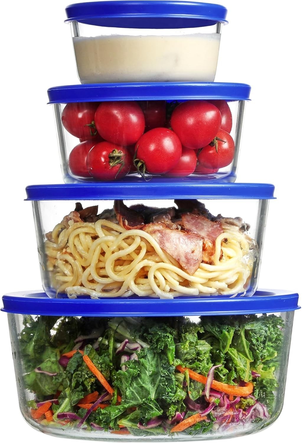 4 Pack Glass Bowls W/ Lids 1 2 4 7 Cup Food Storage Containers Meal Prep