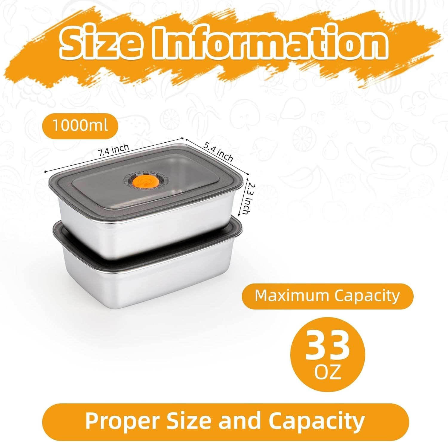 2 PCS Stainless Steel Food Storage Containers(33oz)