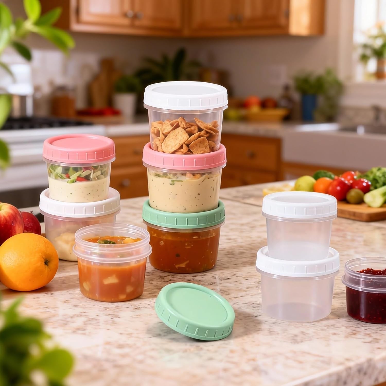 4 oz Small Plastic Containers with Twist on Lids [20 Sets] Stackable Little