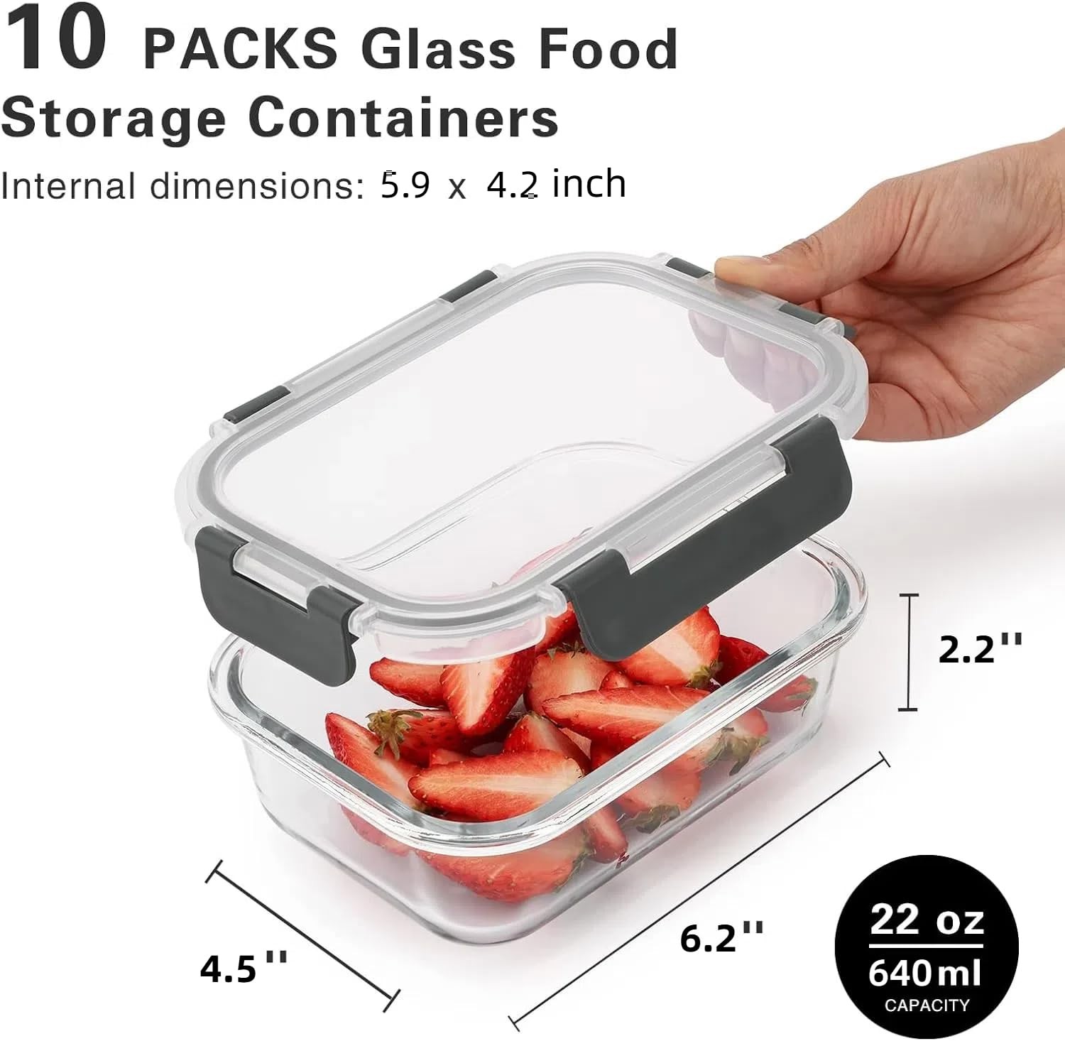 10 Pack 22 Oz Glass Meal Prep Containers with Lids, Reusable Glass Food Stora…