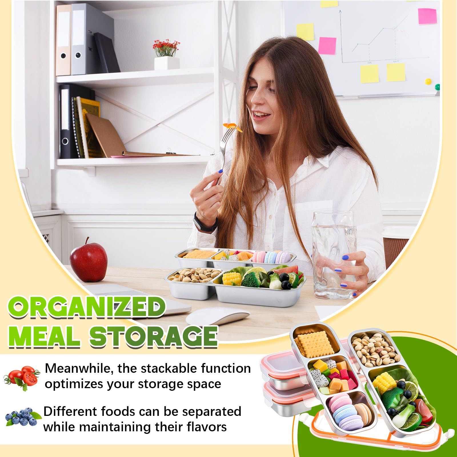 4 Pcs 304 Stainless Steel Lunch Containers Bento Boxes 38oz Salad Multipurpos…