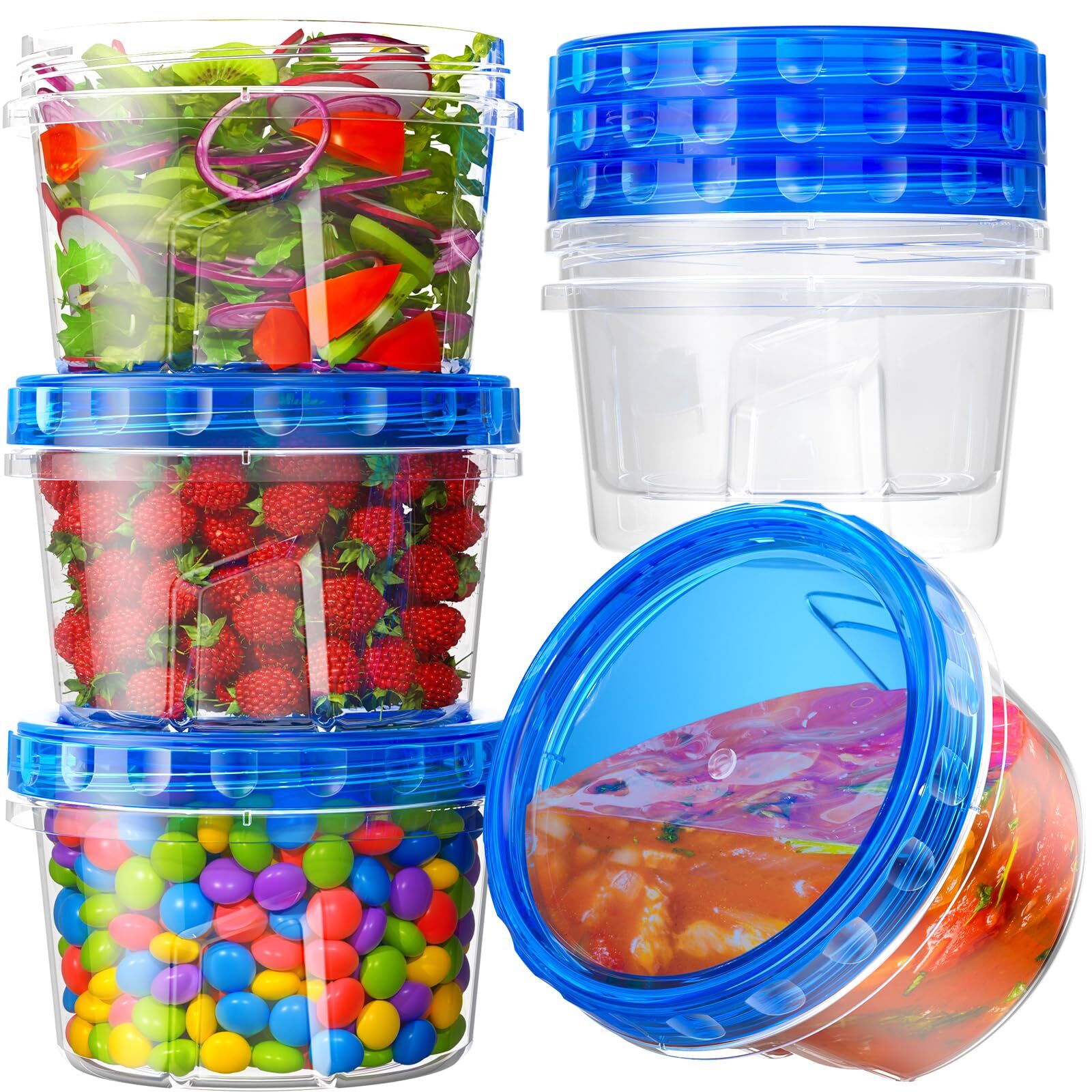 BiuLeon 6 Pack-17oz Freezer Storage Containers Plastic Twist Top Lids BPA Free