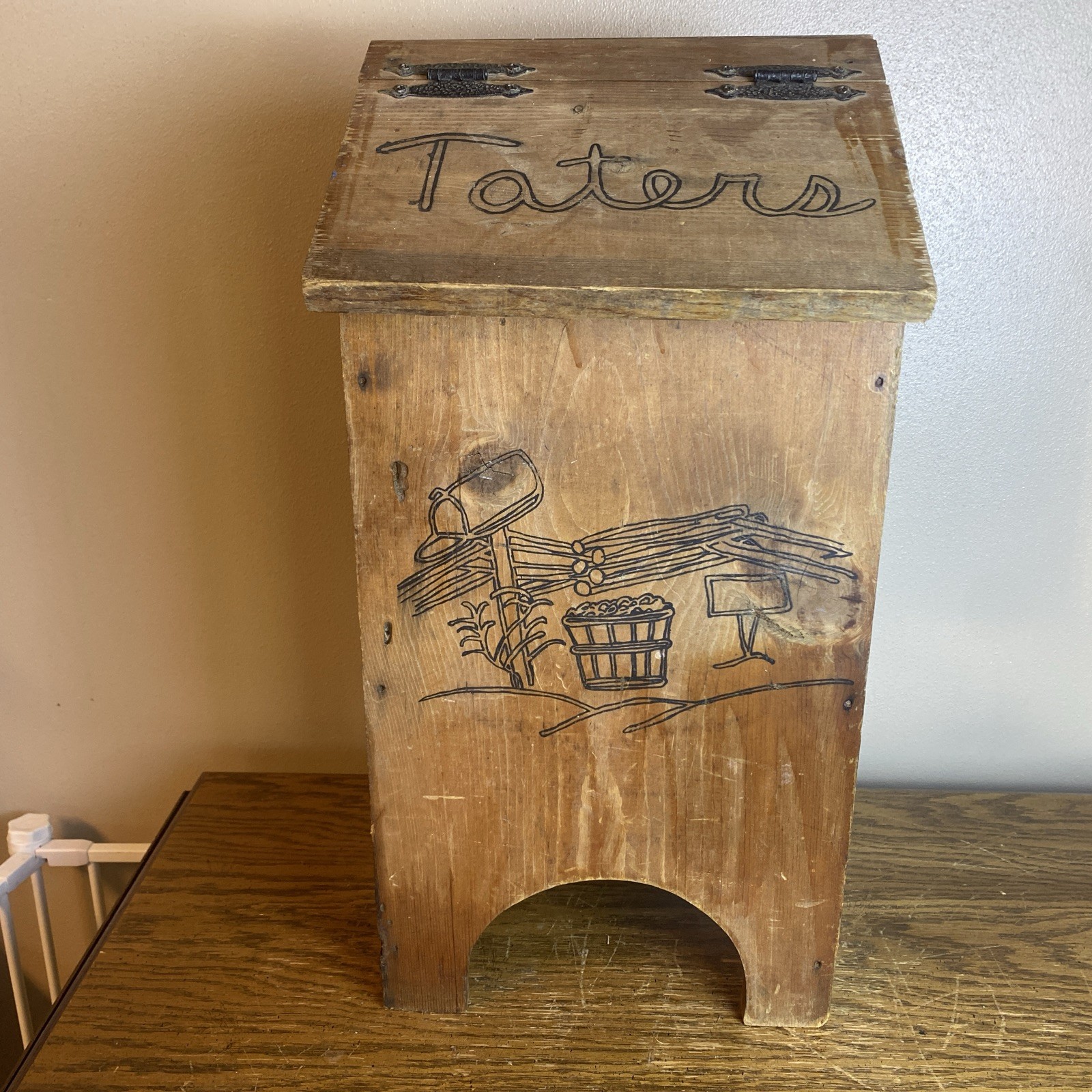 VTG Handmade Oak Potato Tater Onion Bin Primitive Farm Country Cottage