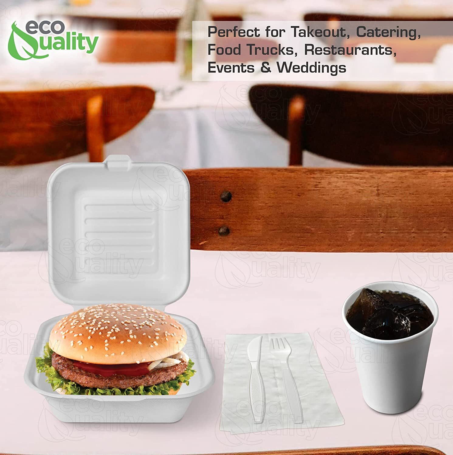 Compostable Square Hinged Clamshell 6×6 Food Take Out Box Disposable ToGo 500pcs