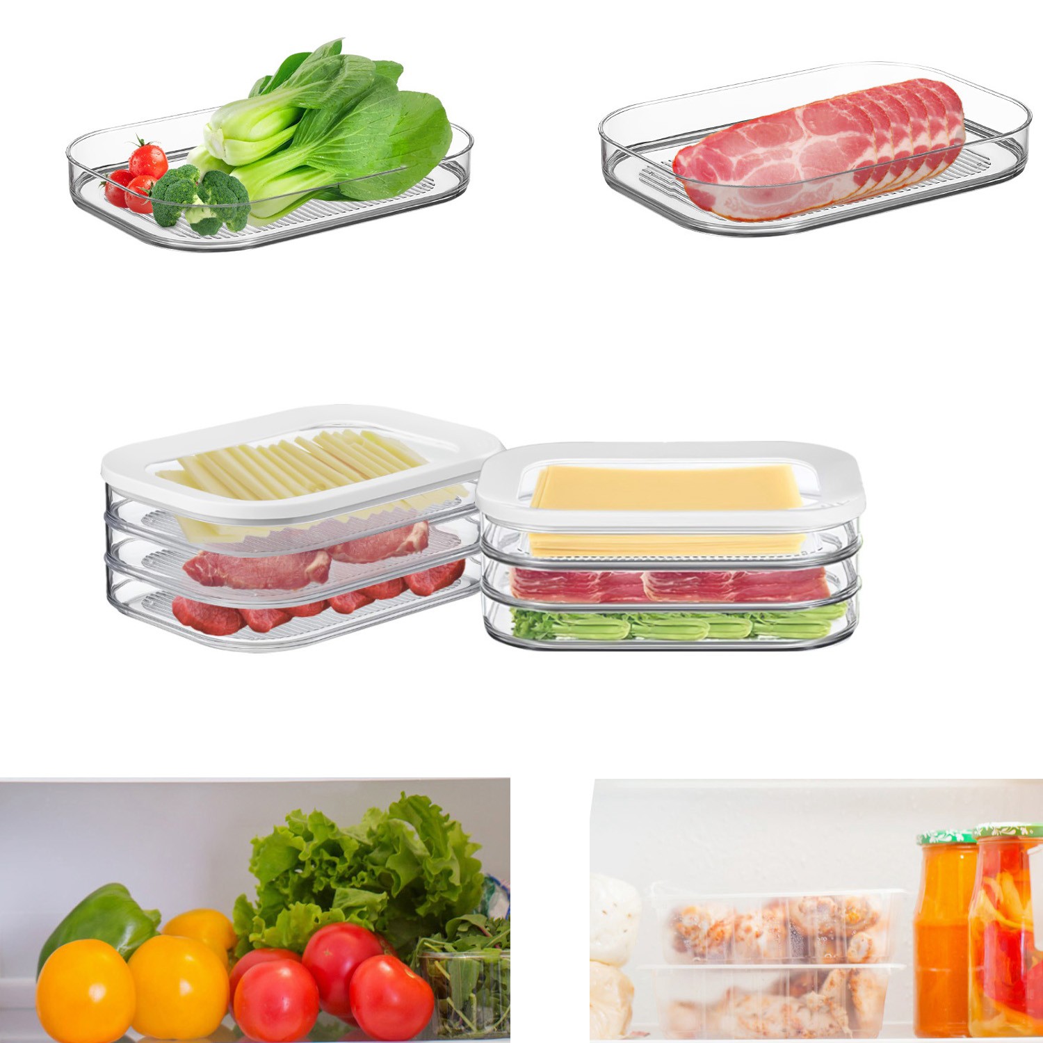 2pcs Deli Meat Container for Fridge w/ Lids for Refrigerator Fruit,Cheese Keeper