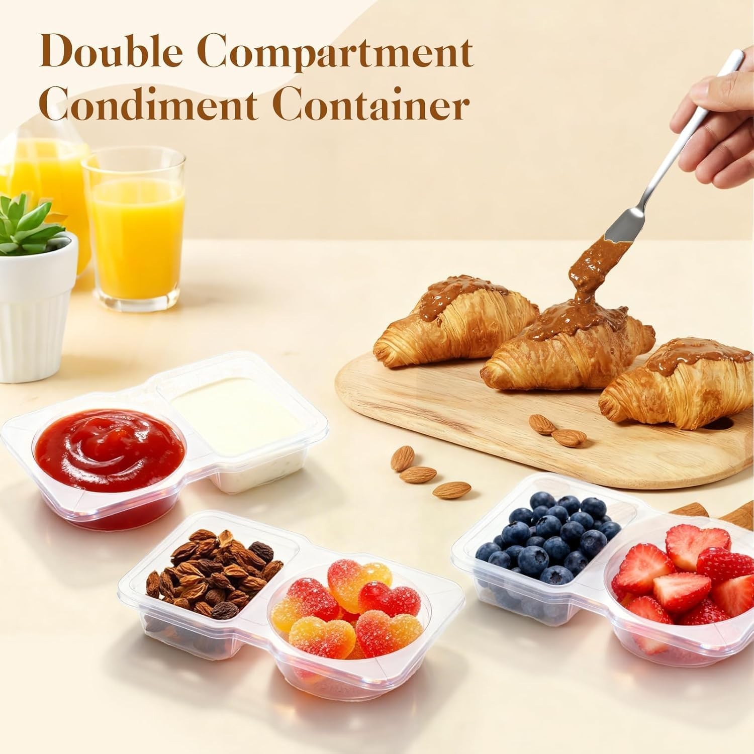 Condiment Containers With Lids, 20 Set Disposable Double Compartment Plastic