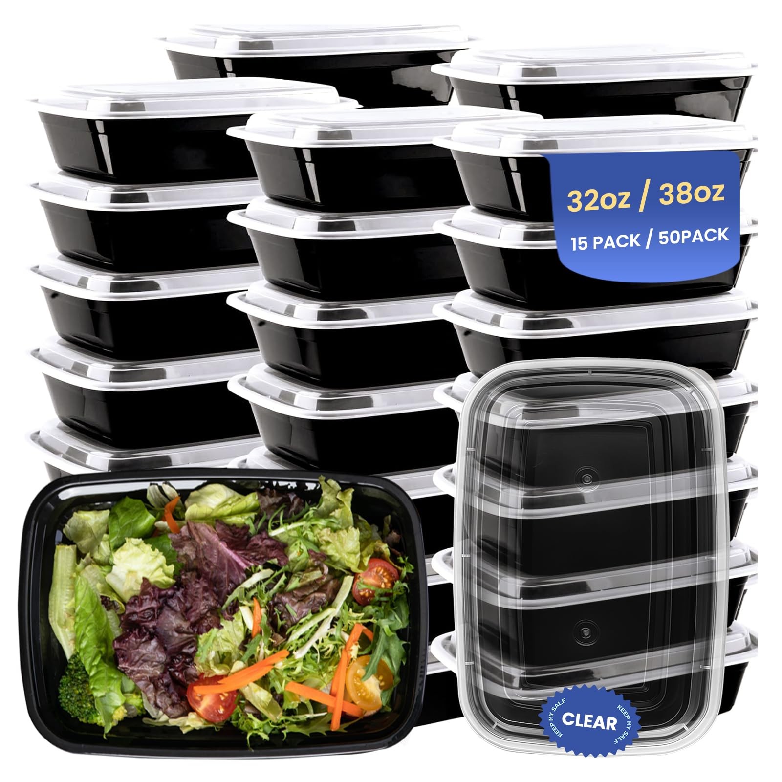 Eco Maicoco 38oz Meal Prep Containers 15 Pack, BPA Free Food Storage Containe…
