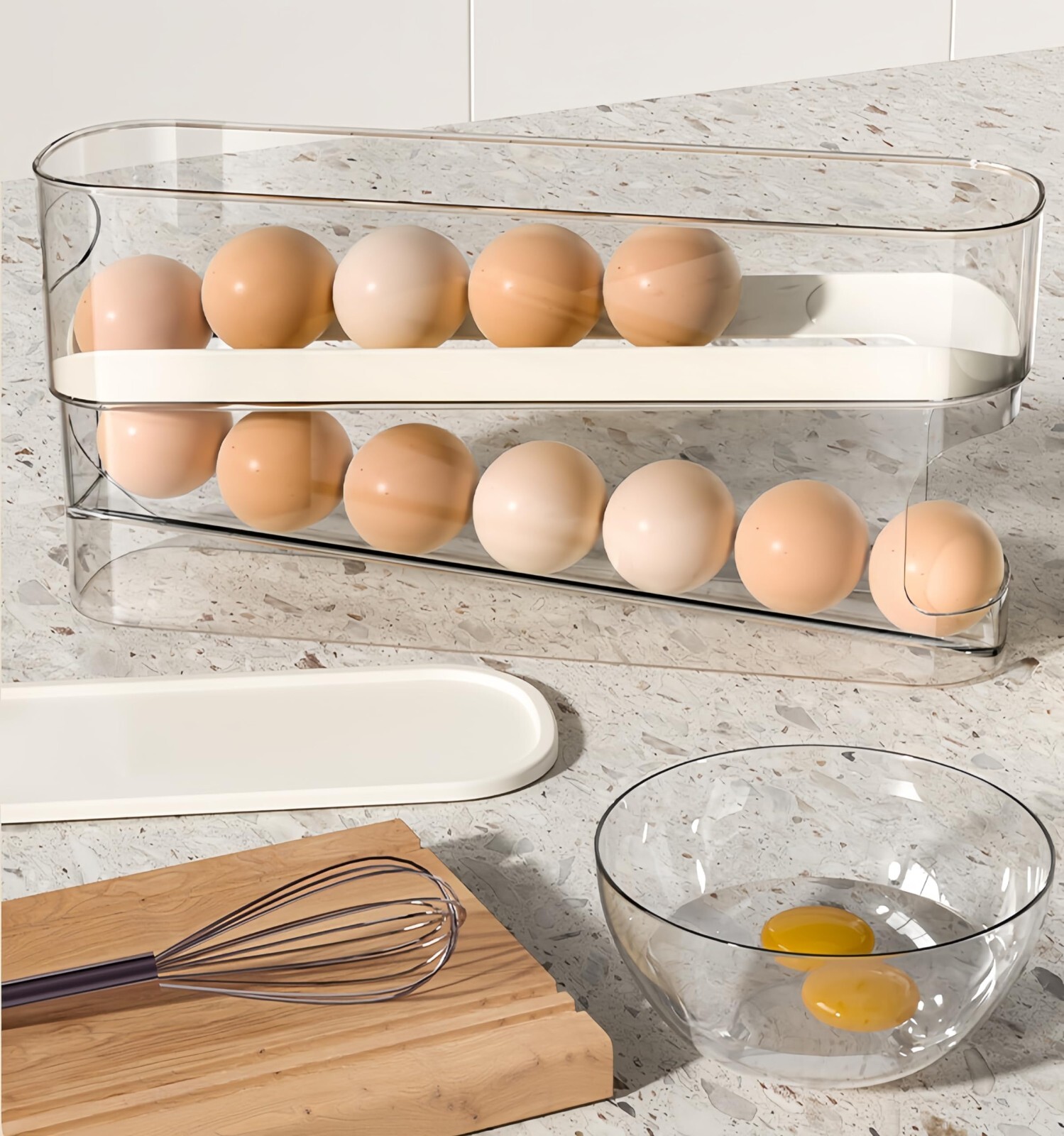 Auto Rolling Fridge Egg Organizer Space Saving Eggs Dispenser Refrigerator NEW