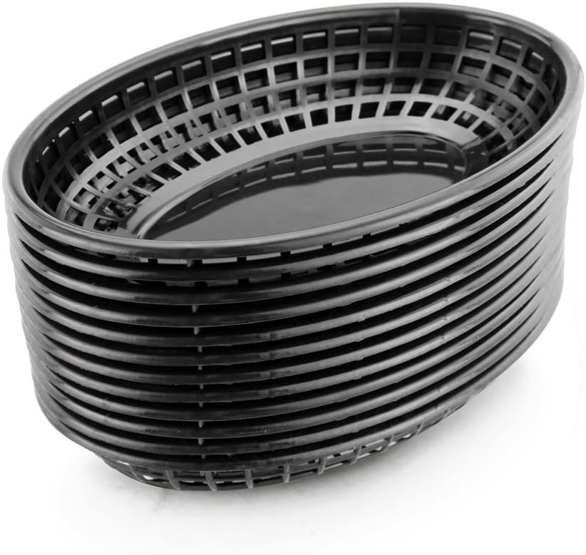 Fast Food Baskets, 9 1/4 x 6 Inch Oval, Set of 12, Black