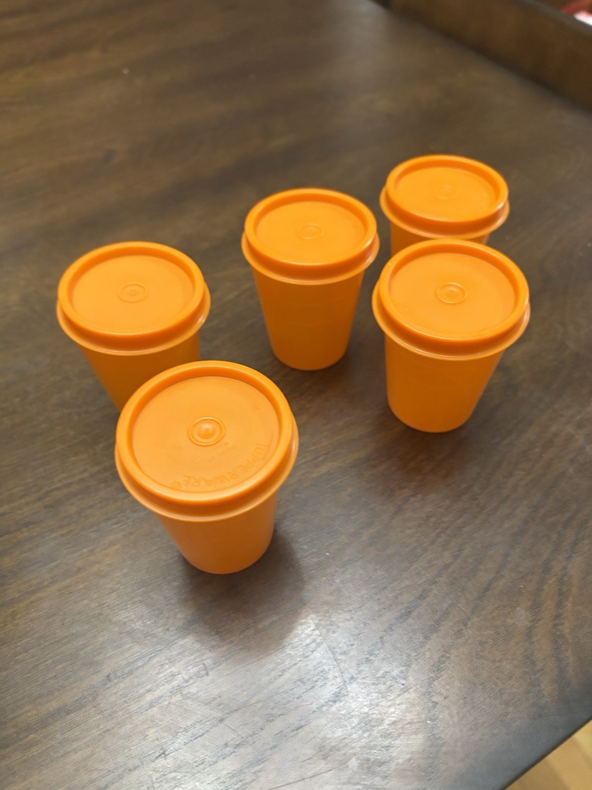Tupperware Tupper Minis 2 oz Midgets Set of 5 Orange Smidgets Dips Crafts EUC