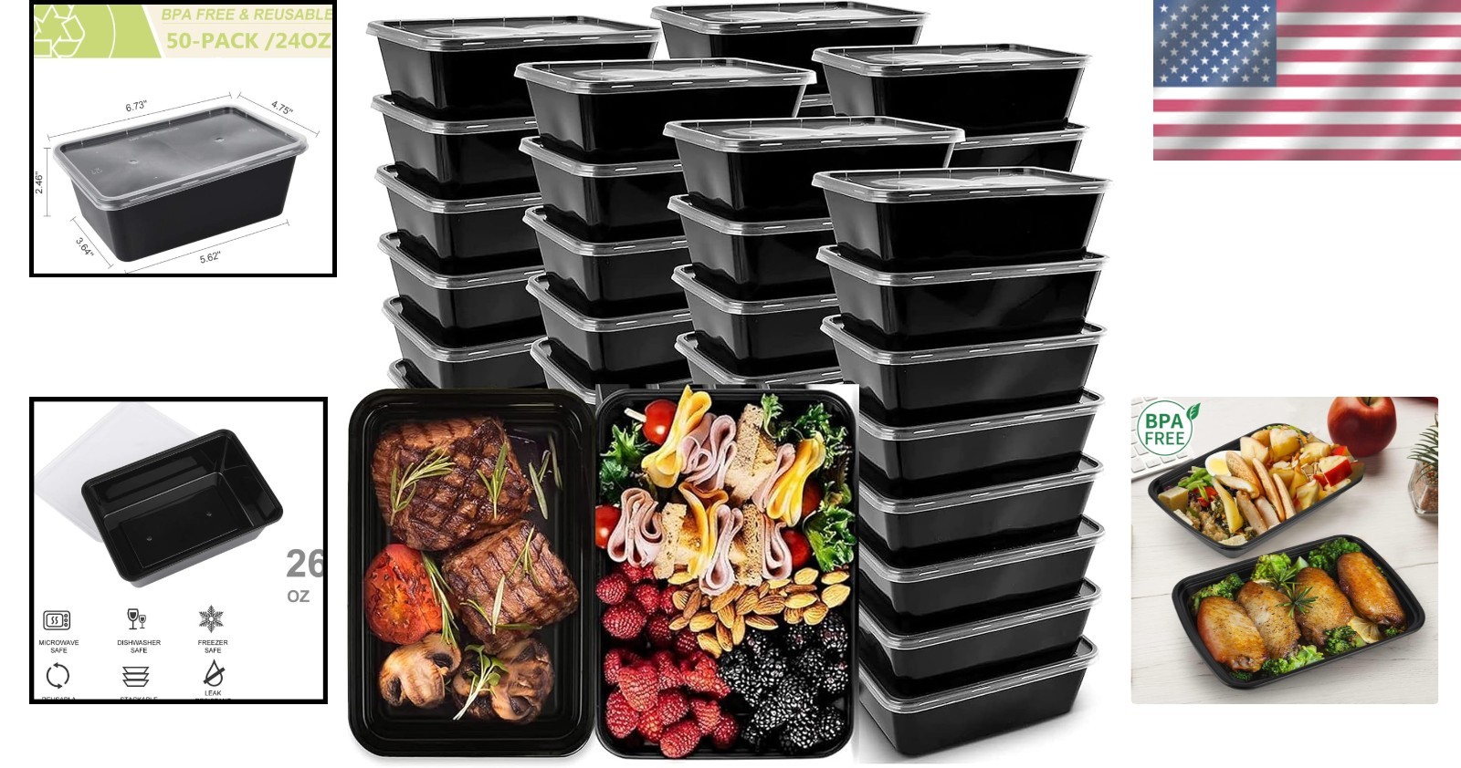 Durable 50-Pack 26 OZ Plastic Meal Prep Containers – Leak Resistant & Reusable