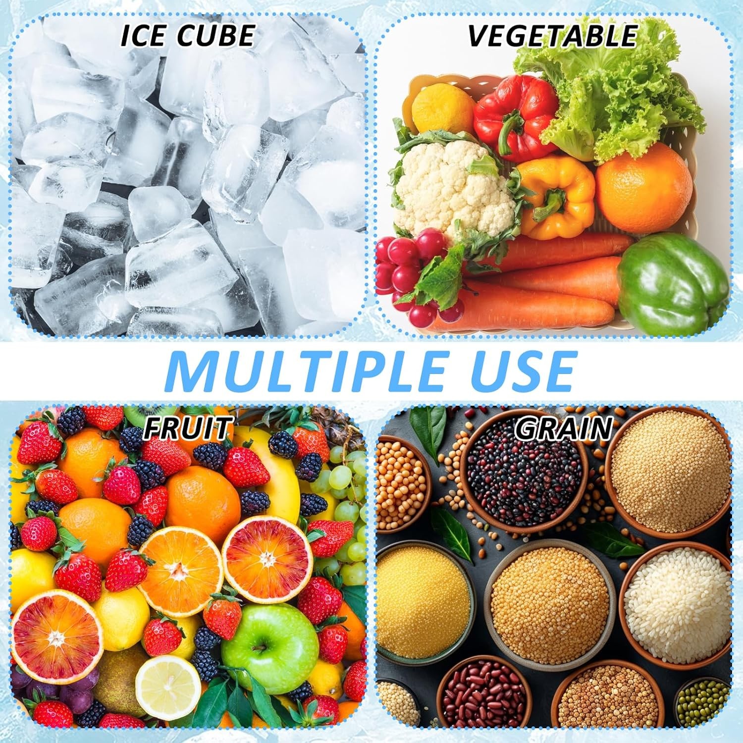 2 Set Ice Storage Bins Freezer W/ Lid & Flexible Scoop Transparent Plastic Ice