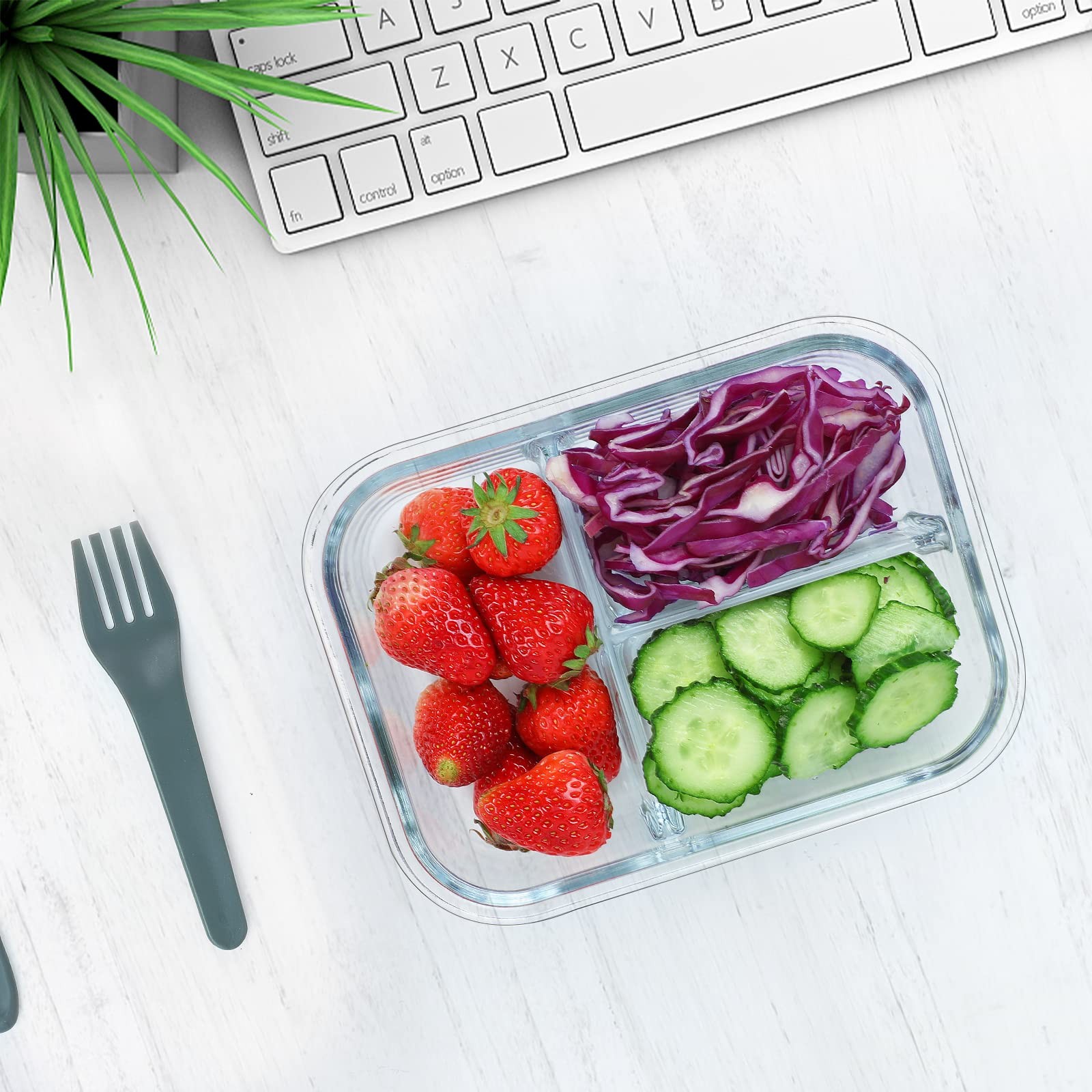 [5-Pack, 36 oz] Glass Meal Prep Containers 3 Compartment with Lids, Glass Lun…