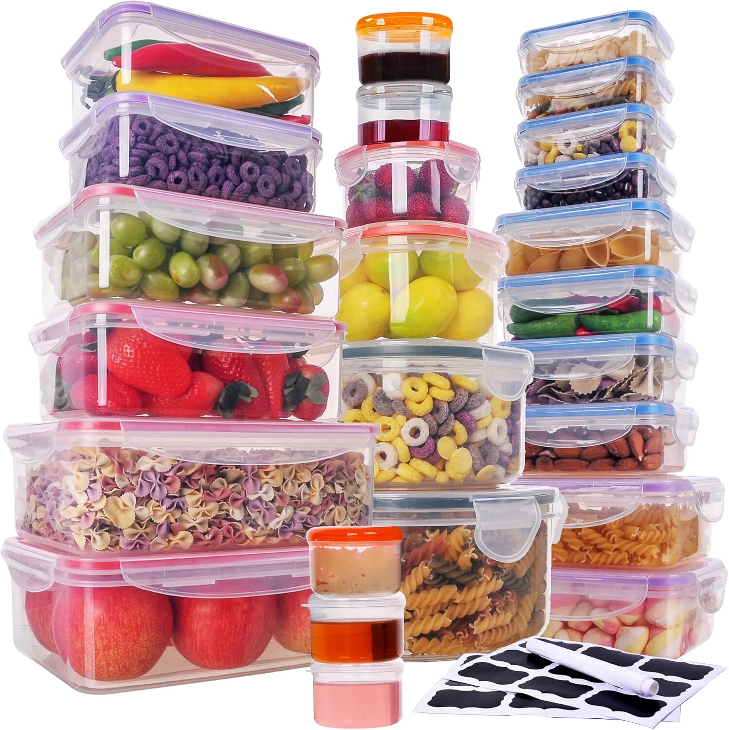 50storage containers (with lids),airtight-85oz.to small containers-total 526oz.