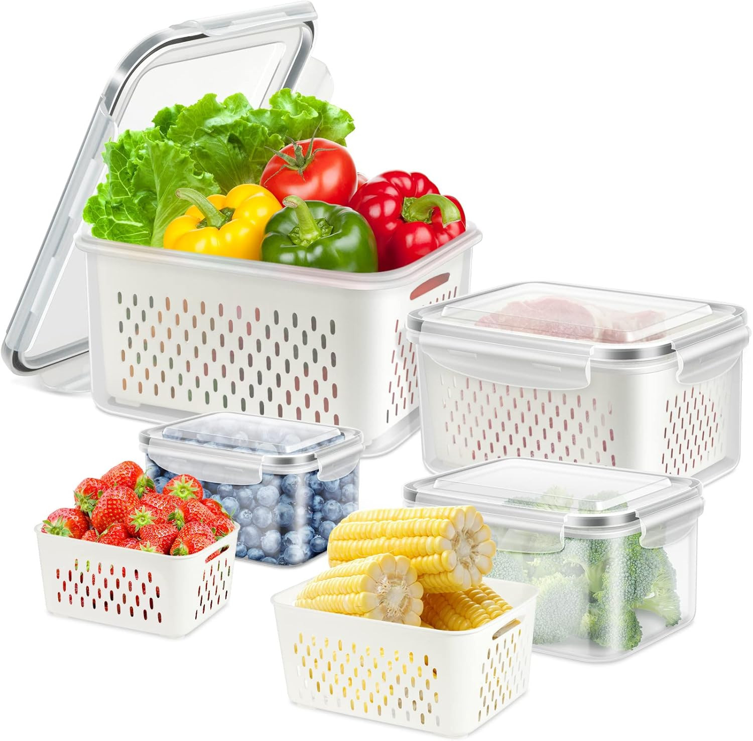 8 Pieces Fruit Storage Container for Fridge, 4Pack Plastic Fruit Containers for