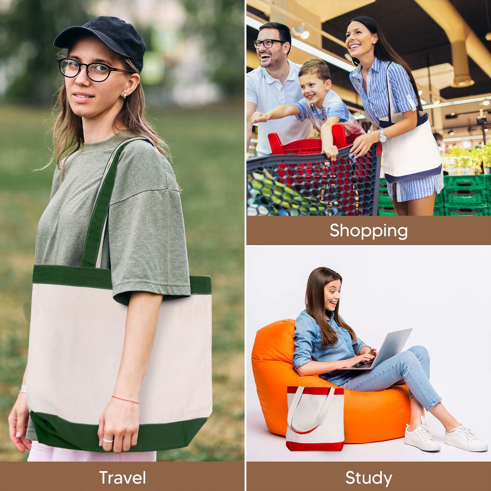 Customize123 Canvas Tote Bag Handles For Woman Reusable Cloth Bag For Groceries