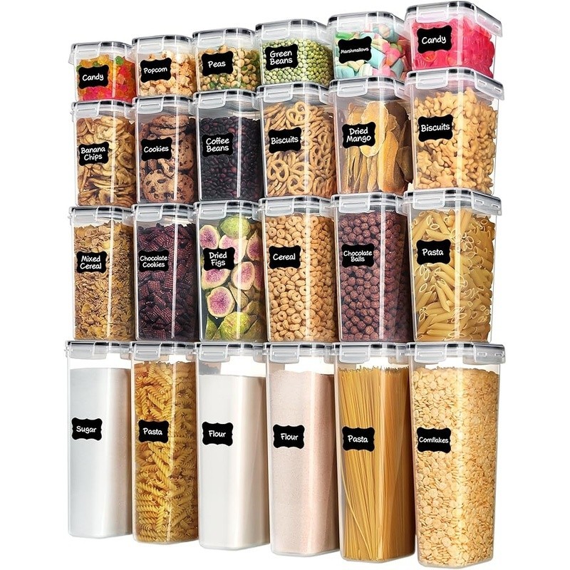 Airtight Pantry Storage Container Set 24 Reusable Labels BPA Free Plastic New