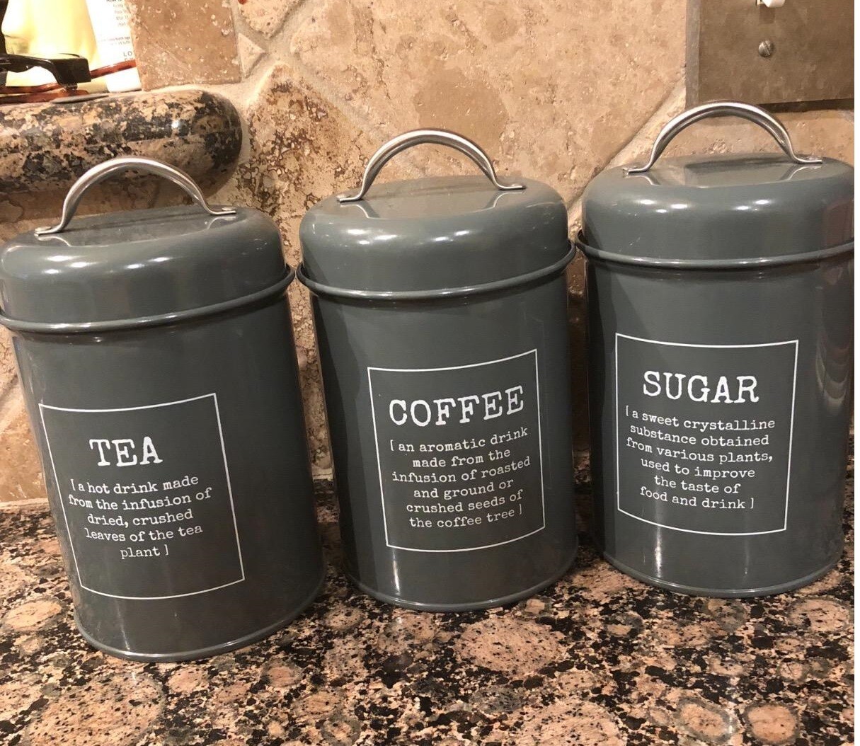 Canister Set of 3 Metal Food Storage Tin /Jar with Lid 4″L x 4″W x 6″H