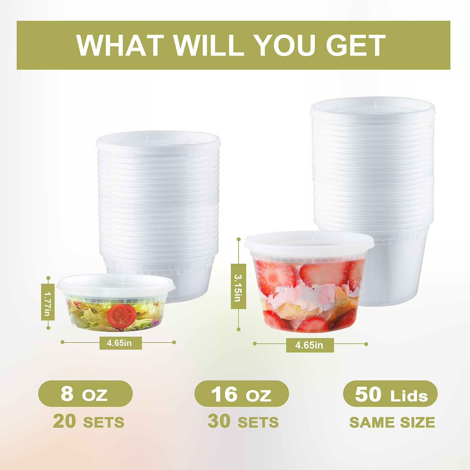 Deli Containers With Lids 50 Sets Pint Plastic Soup Containers 16oz 8oz Clear Fo