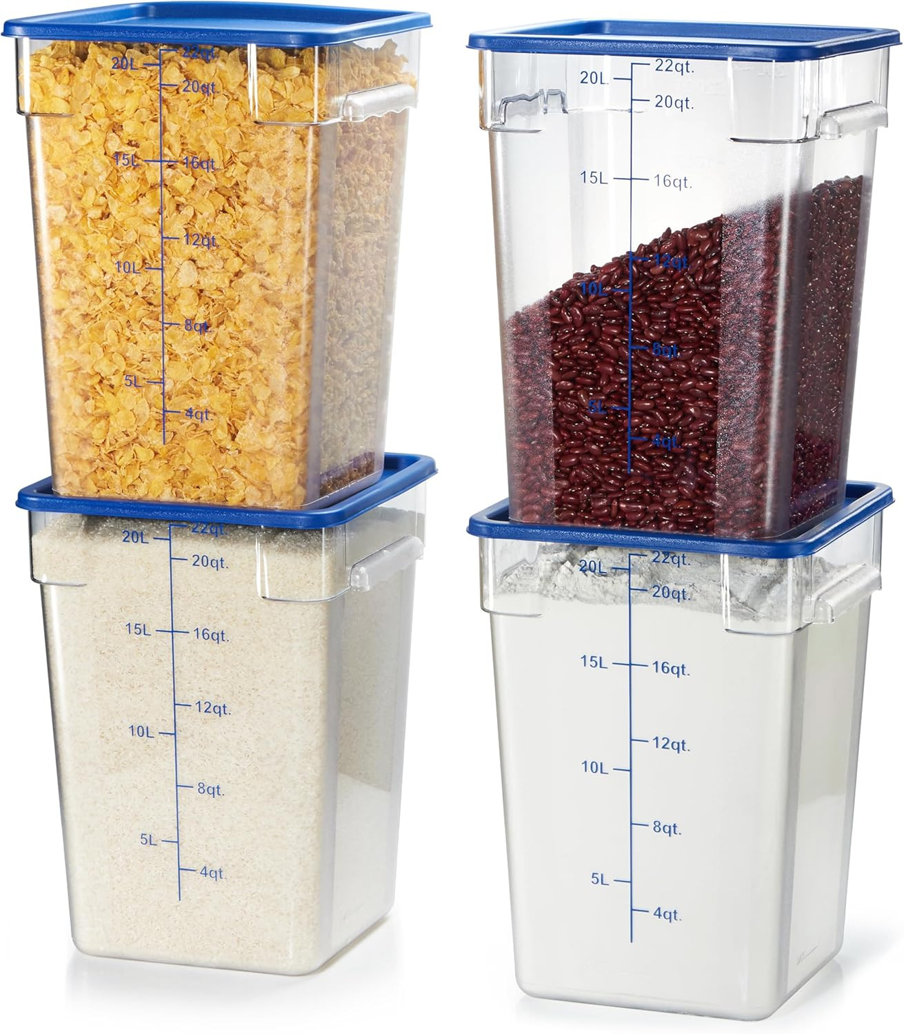 4 Pack Food Storage Containers with Blue Lids – NSF Listed Commercial Grade in 2