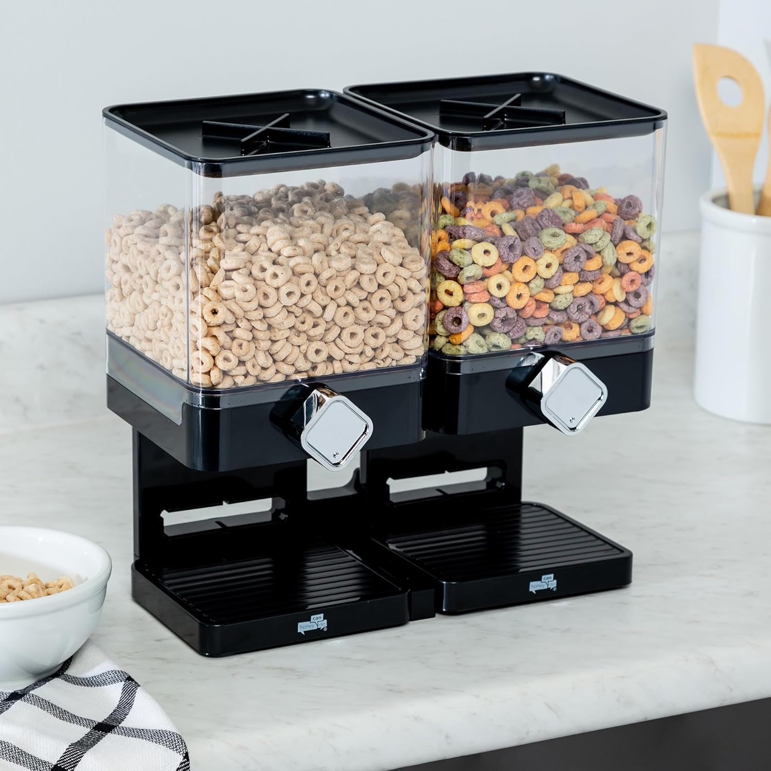 Zevro Compact Dry Food Dispenser, Dual Control, Black/Chrome (Pack of 4)