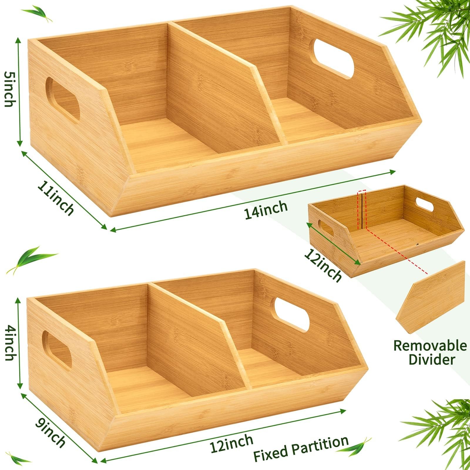 2 Set Bamboo Storage Bins, Pantry Organizers and Storage, Kitchen Countertop …