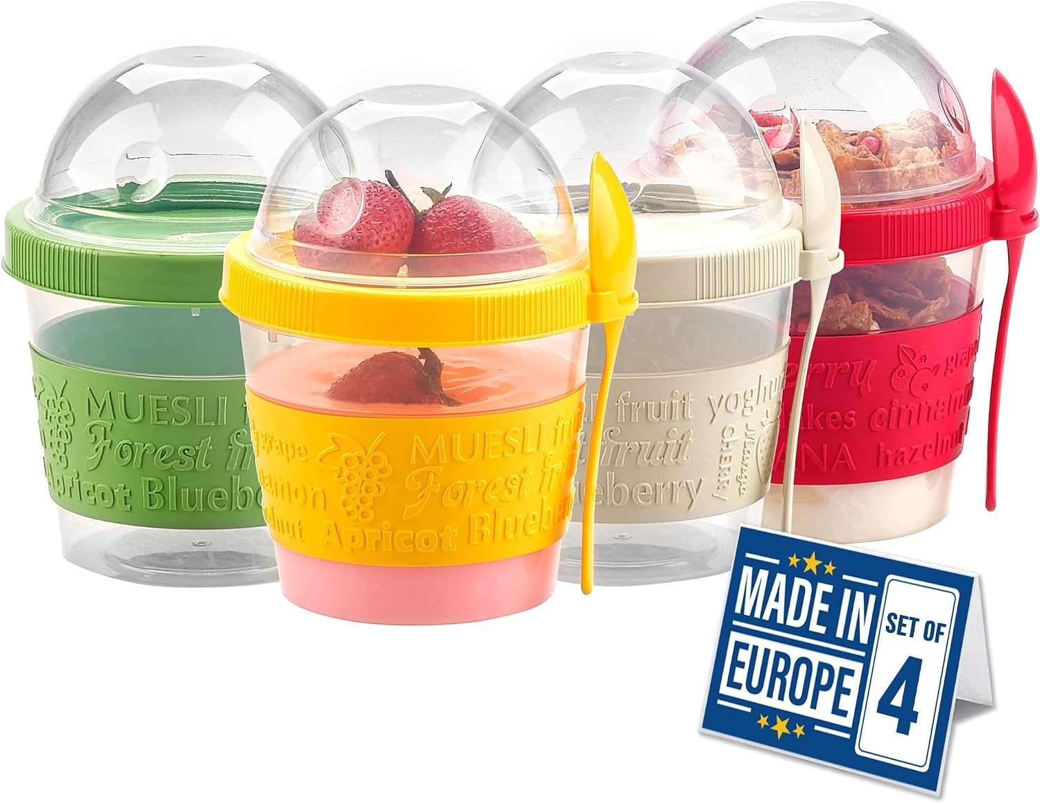4 Pack 17 oz On The Go Yogurt Parfait Cups with Lids, Mini Breakfast On the G…