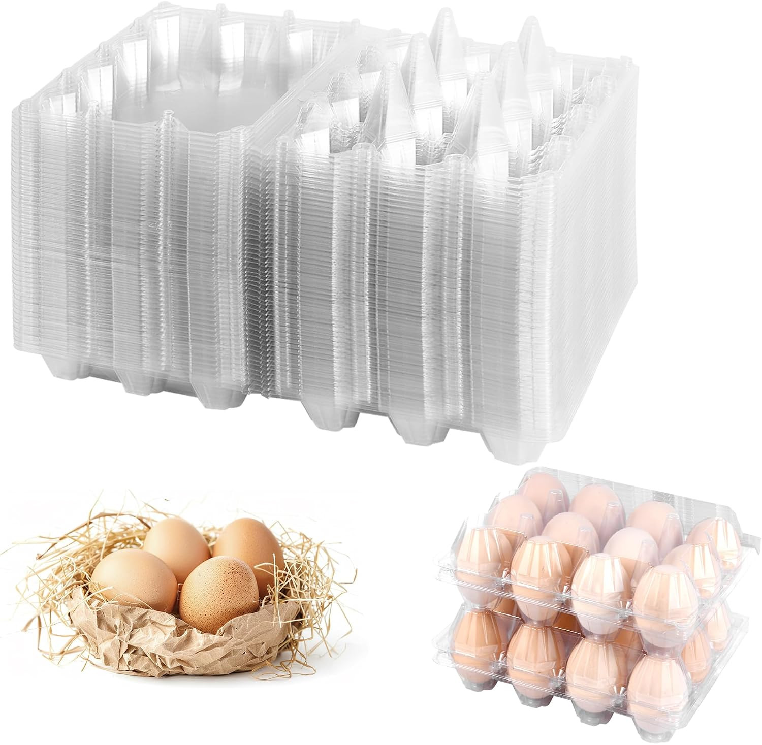 50 Pack 12 Count Plastic Egg Cartons – Bulk Cheap Clear Reusable Egg Containers