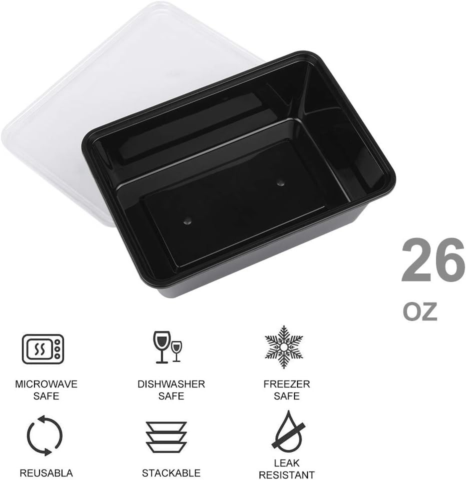 Durable 50-Pack 26 OZ Plastic Meal Prep Containers – Leak Resistant & Reusable