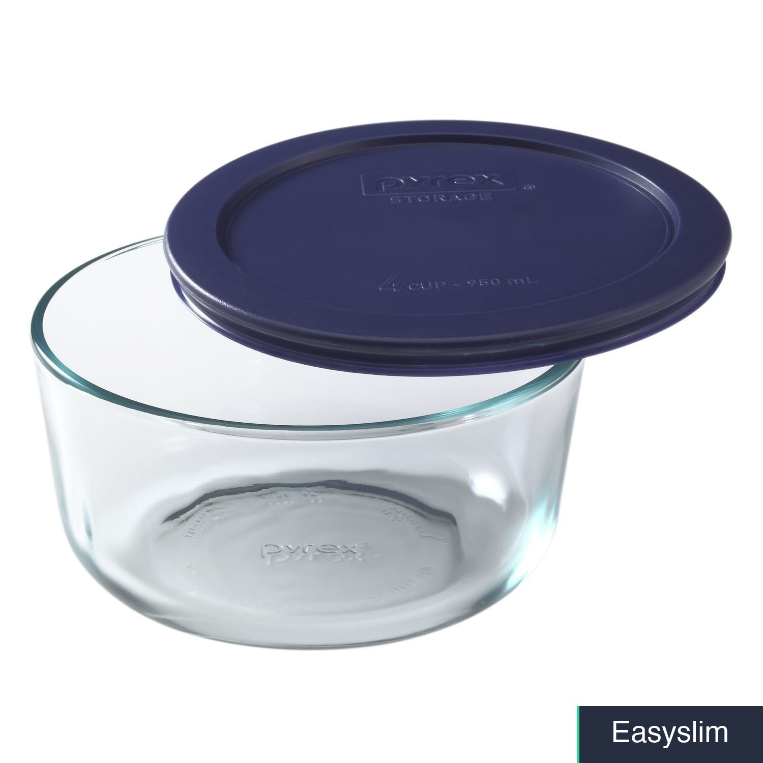 Glass Food Storage Dish Container 4 Cup Round Blue Lid BPA Free