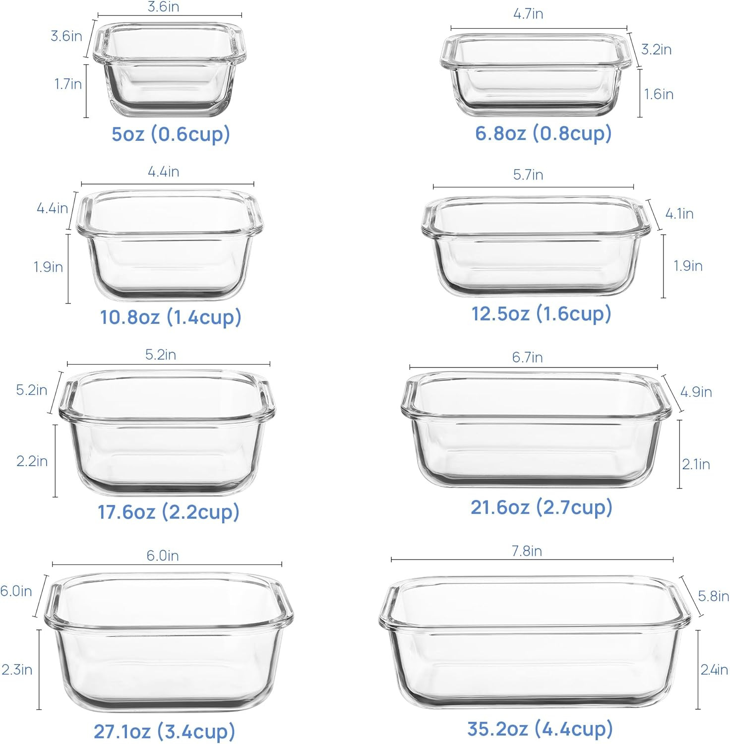 8 Pack Glass Food Storage Containers with Airtight Lids, Glass Meal Prep Cont…