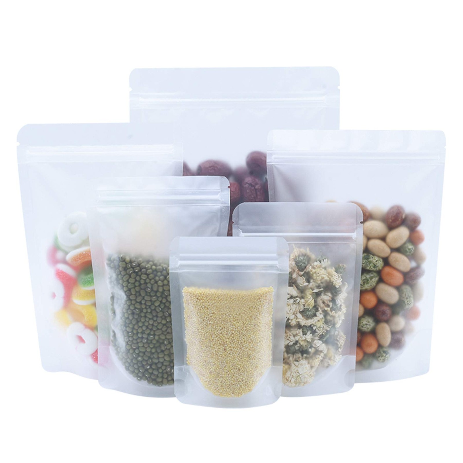 100 Pack 3.5×5.1 Inch Resealable Stand Up Bags Matte Clear Zipper Lock Heat Seal