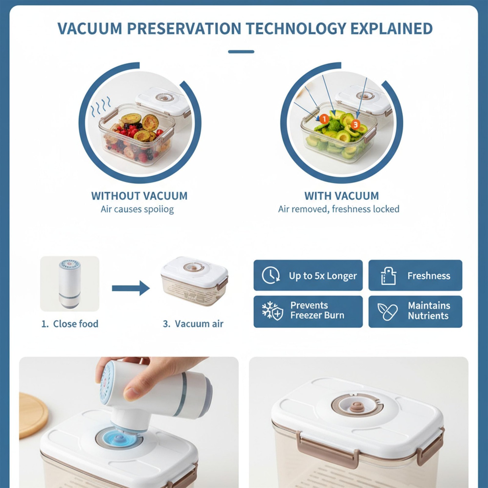 Vacuum Container,Vacuum Seal 1.2L, 2.1L, 2.7L, 4.6L, Transparent