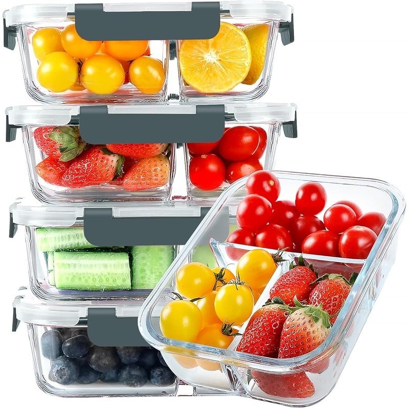 High Quality Glass Meal Prep Containers Airtight Lids Durable Storage New