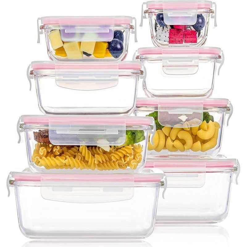 Airtight Glass Storage Containers Set of 8 Leakproof Meal Prep Kitchen New