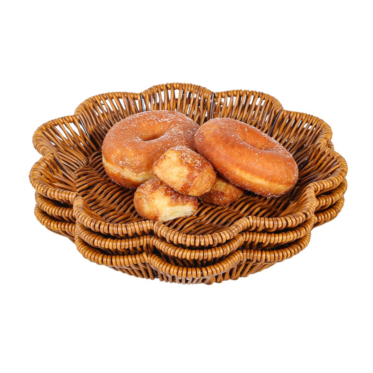3pcs Poly Wicker Bread Basket,Imitation Woven Fruit Basket Tabletop Tray,Hand…