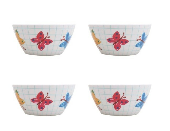 Set of Four (4) Mainstays ~ Melamine Bowls ~ Butterfly Art Design ~ 6″ x 2.875″