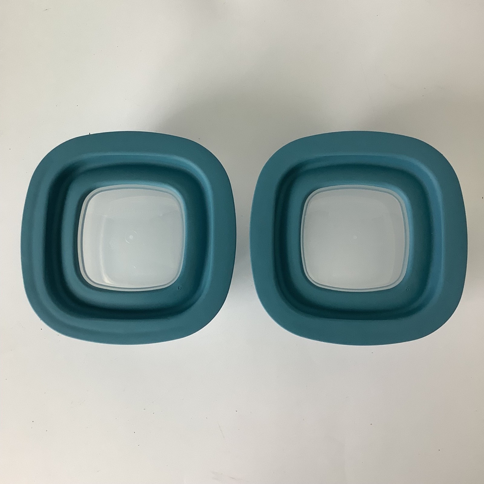 2 Rubbermaid Premier Square Food Storage Container 1.25 cups 7J5635 w/ Blue Lid