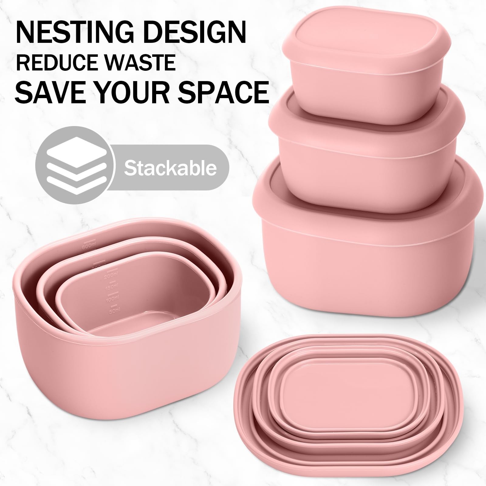 Blushtier 12 Pcs Silicone Food Storage Containers with Lids Reusable Silicone…