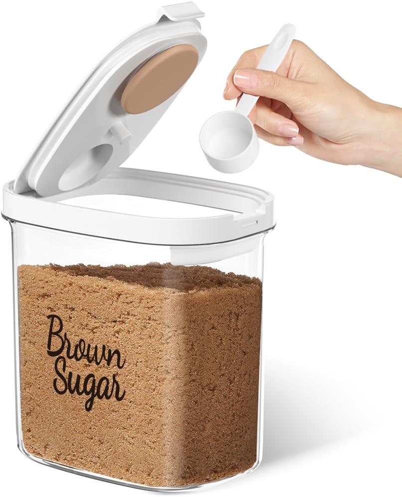 Brown Sugar Keeper Storage Container 1.9 Quart Airtight Spoon Clear Food Storage