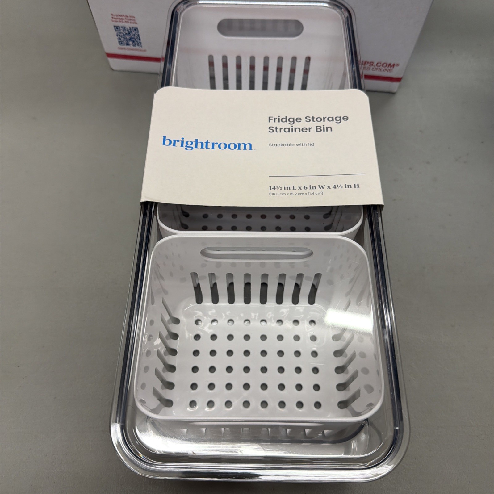 Brightroom fridge Storage Strainer Bin With A Clear Lid And 3 Internal Colanders
