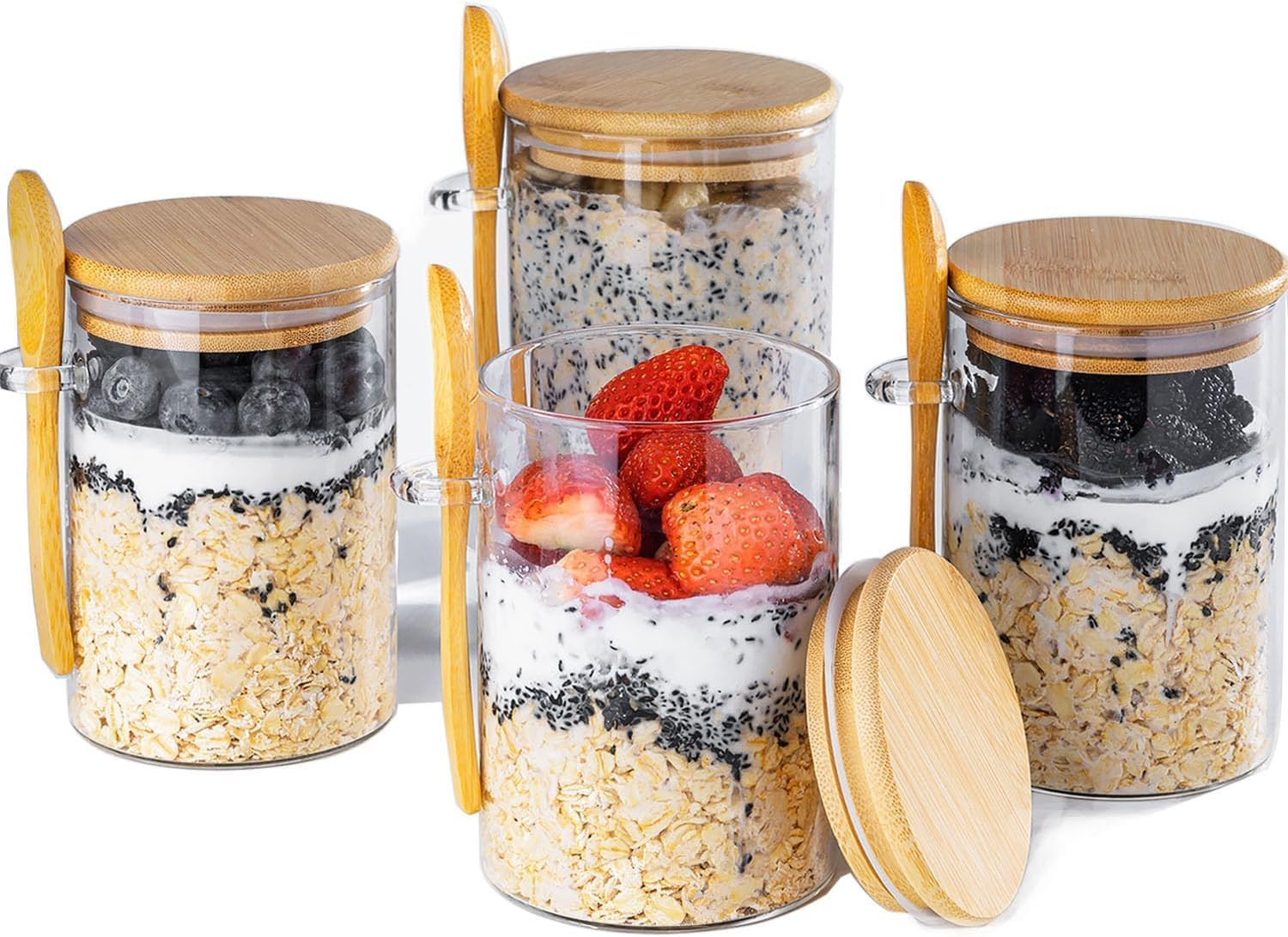Overnight Oats Containers with Lids,16Oz Overnight Oats Jars 4 Pack, Oatmeal Cup