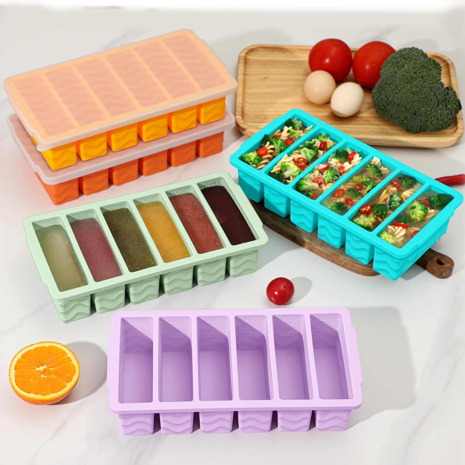 Silicone Freezer Tray 2 Pack BPA Free Food Storage Molds Meal Prep Soup Stews
