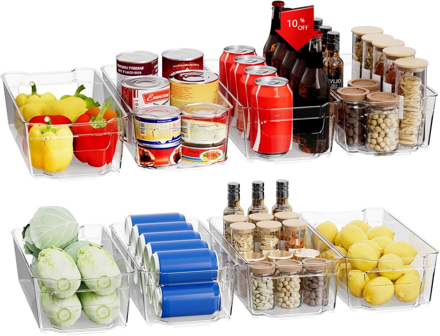 Clear Fridge Organizer,Refrigerator Organizer Bins with Handle(12.4 inch 8 Pack)