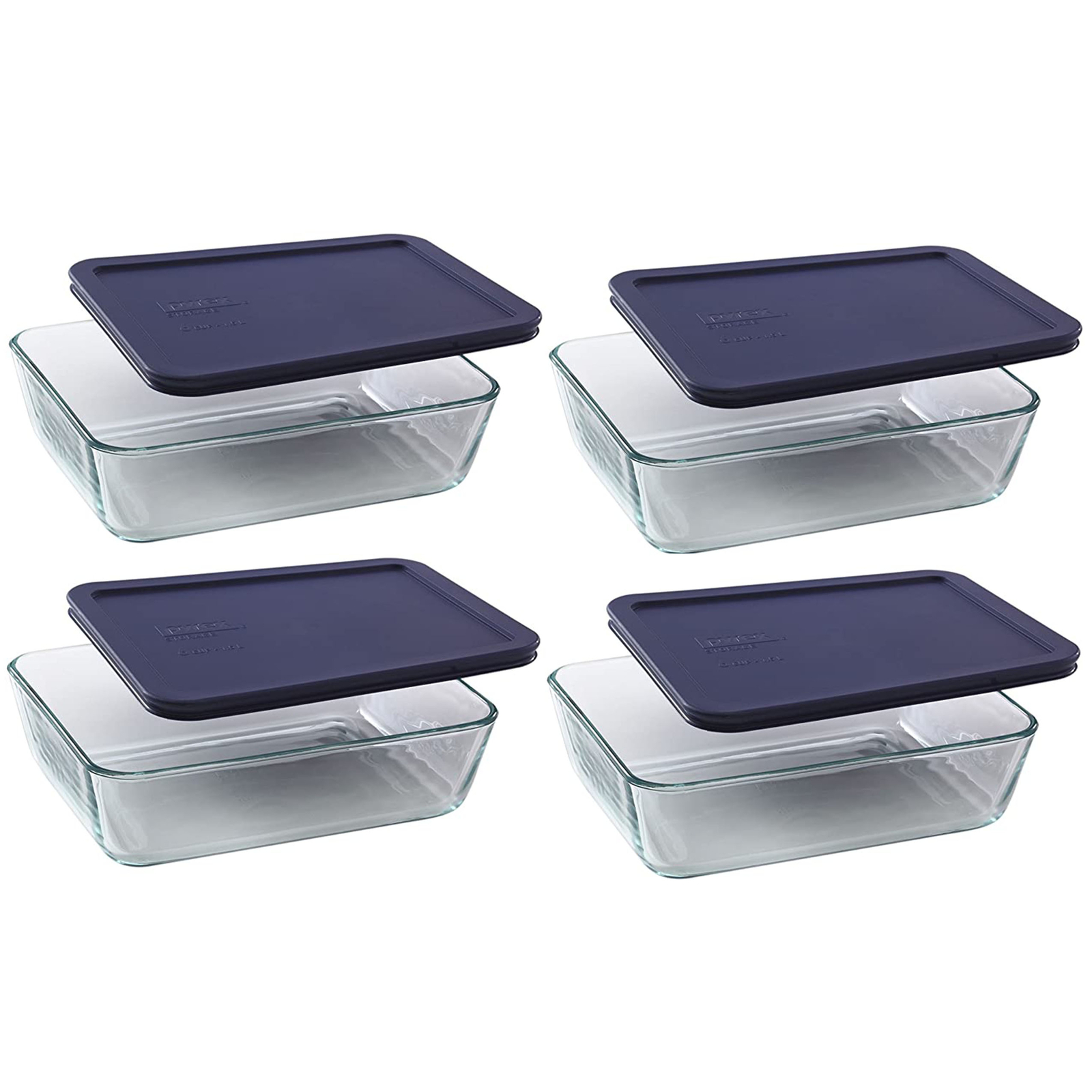 Pyrex 7212 11-Cup Glass Storage Dish w/ 7212-PC Dark Blue Lid Cover (4-Pack)