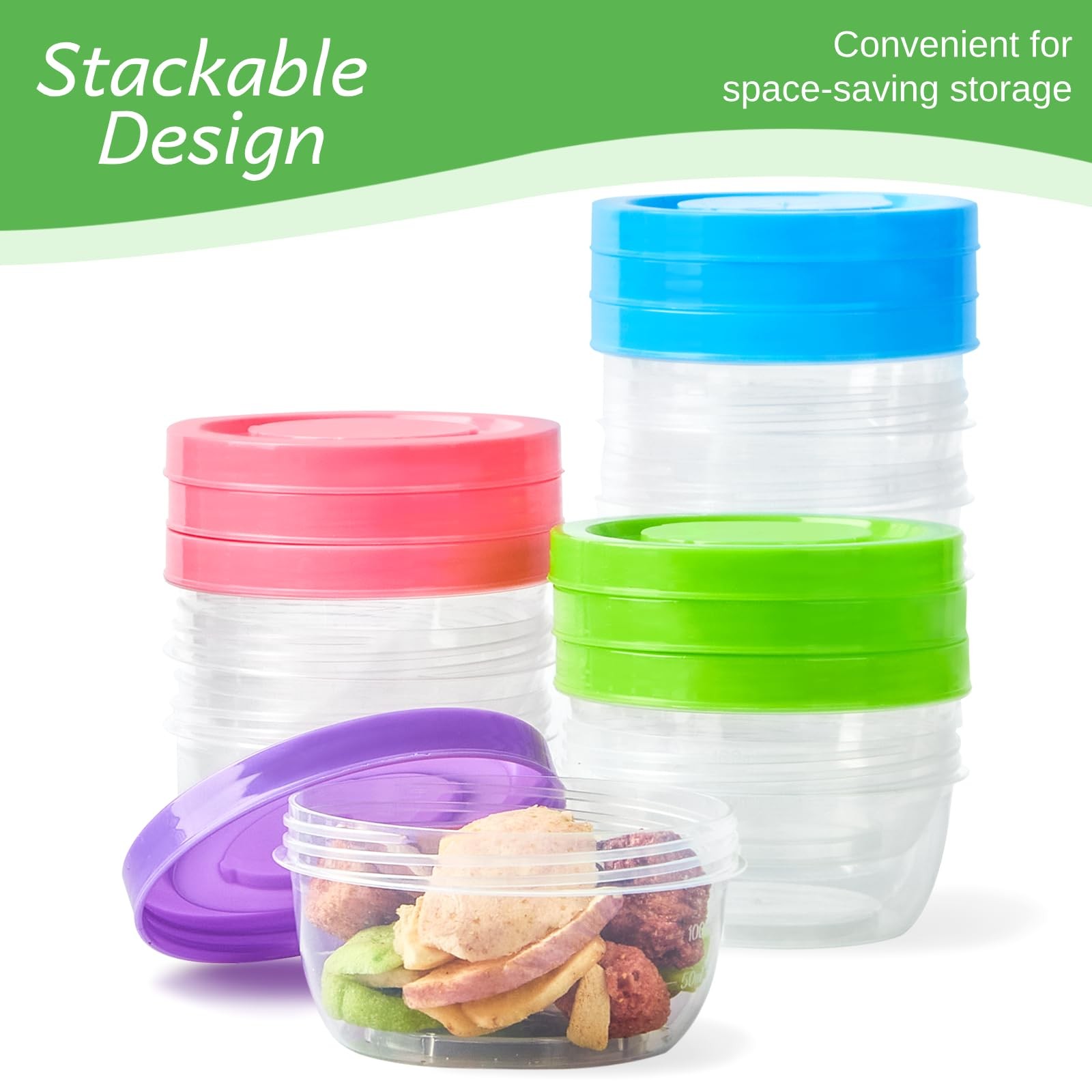 Zezzxu 5 oz Small Freezer Storage Containers 5 oz, Purple, Pink, Blue, Green
