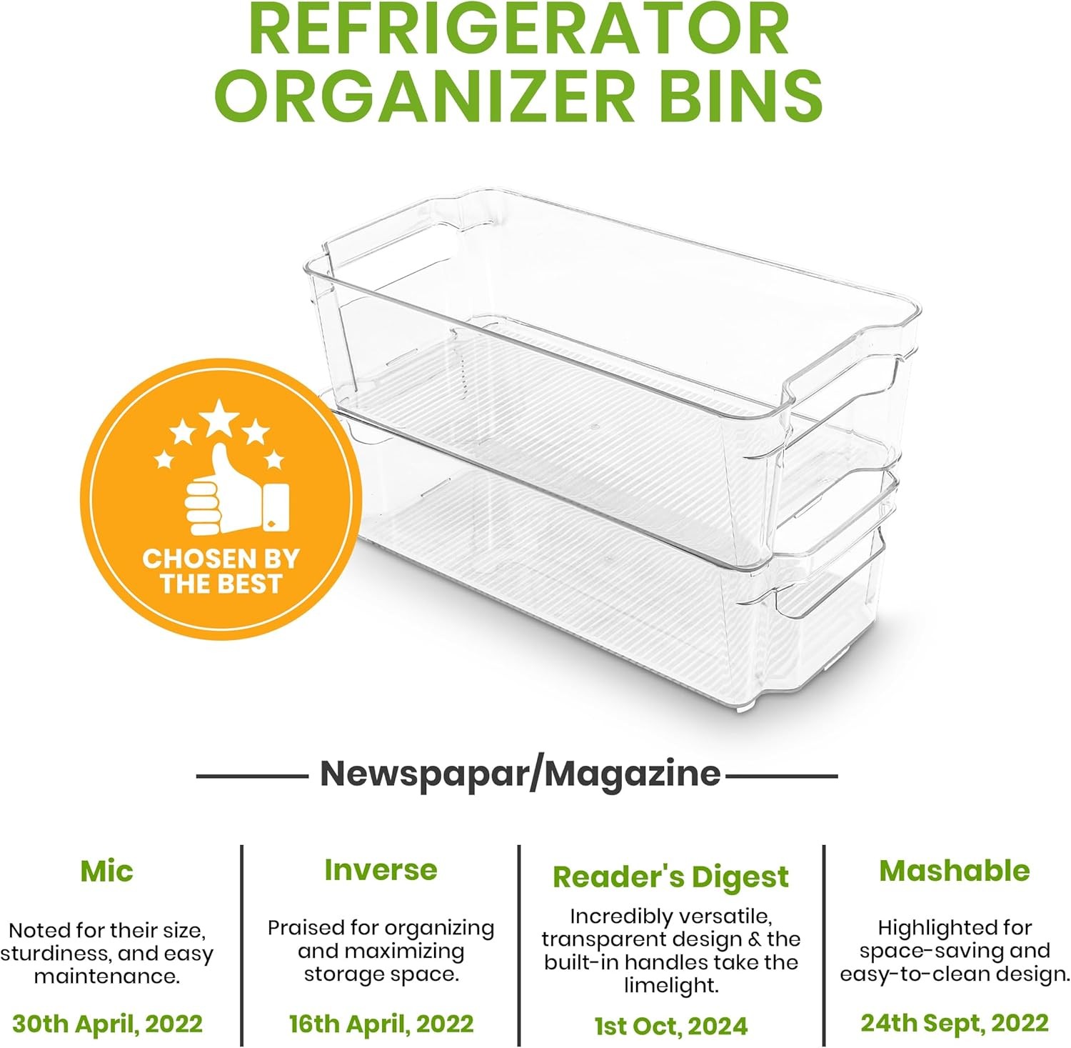Fridge & Refrigerator Organizer Bins (8 Pack), Clear Stackable Durable