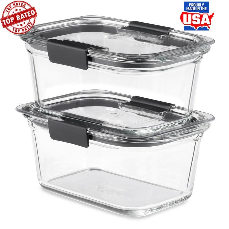 Glass Food Storage Containers 4.7 cup 2-Pack Airtight Leak-proof BPA Free New