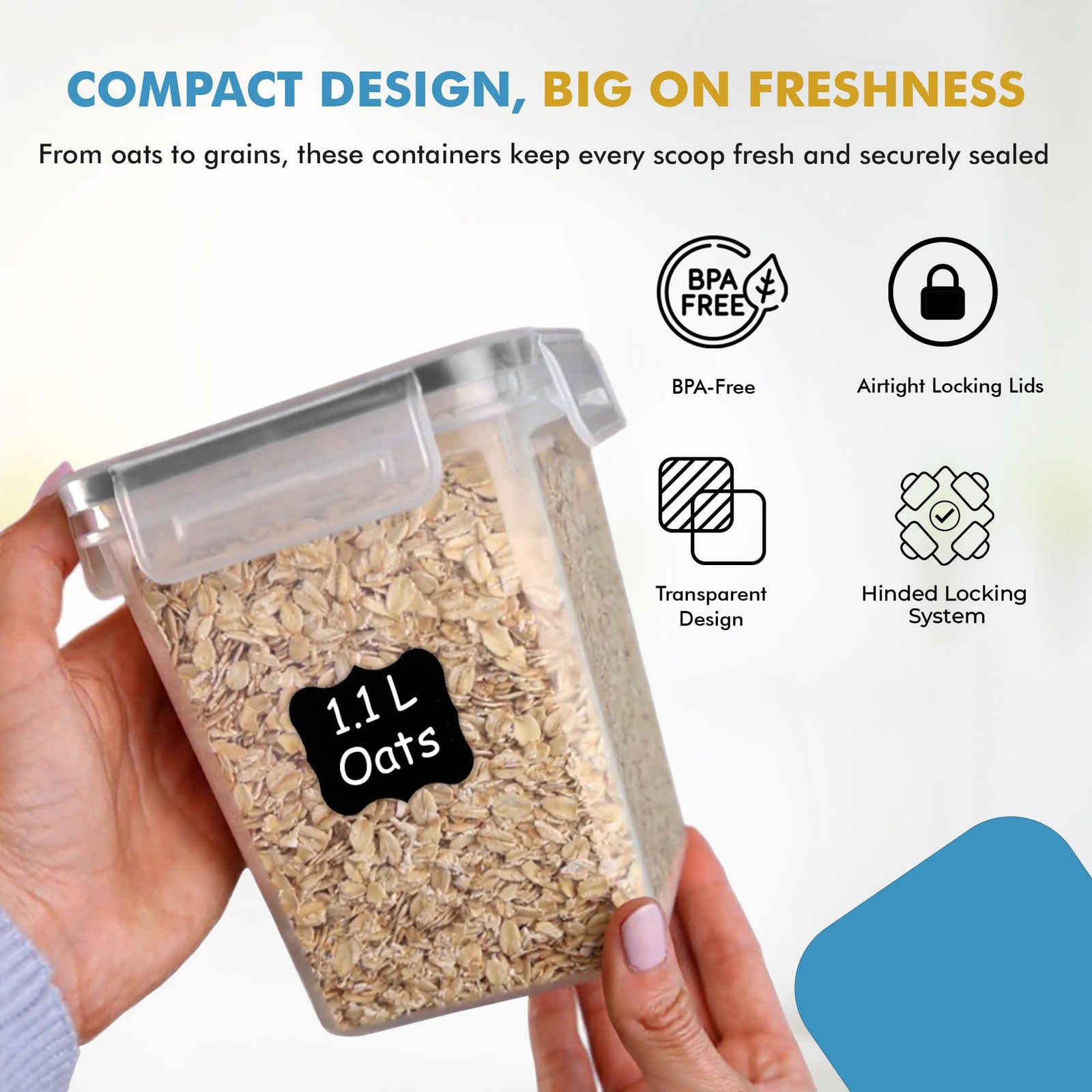 Shazo Flour Sugar Storage Containers Set of 3 (6L, 6L / 2.9L / 1.1L, Black