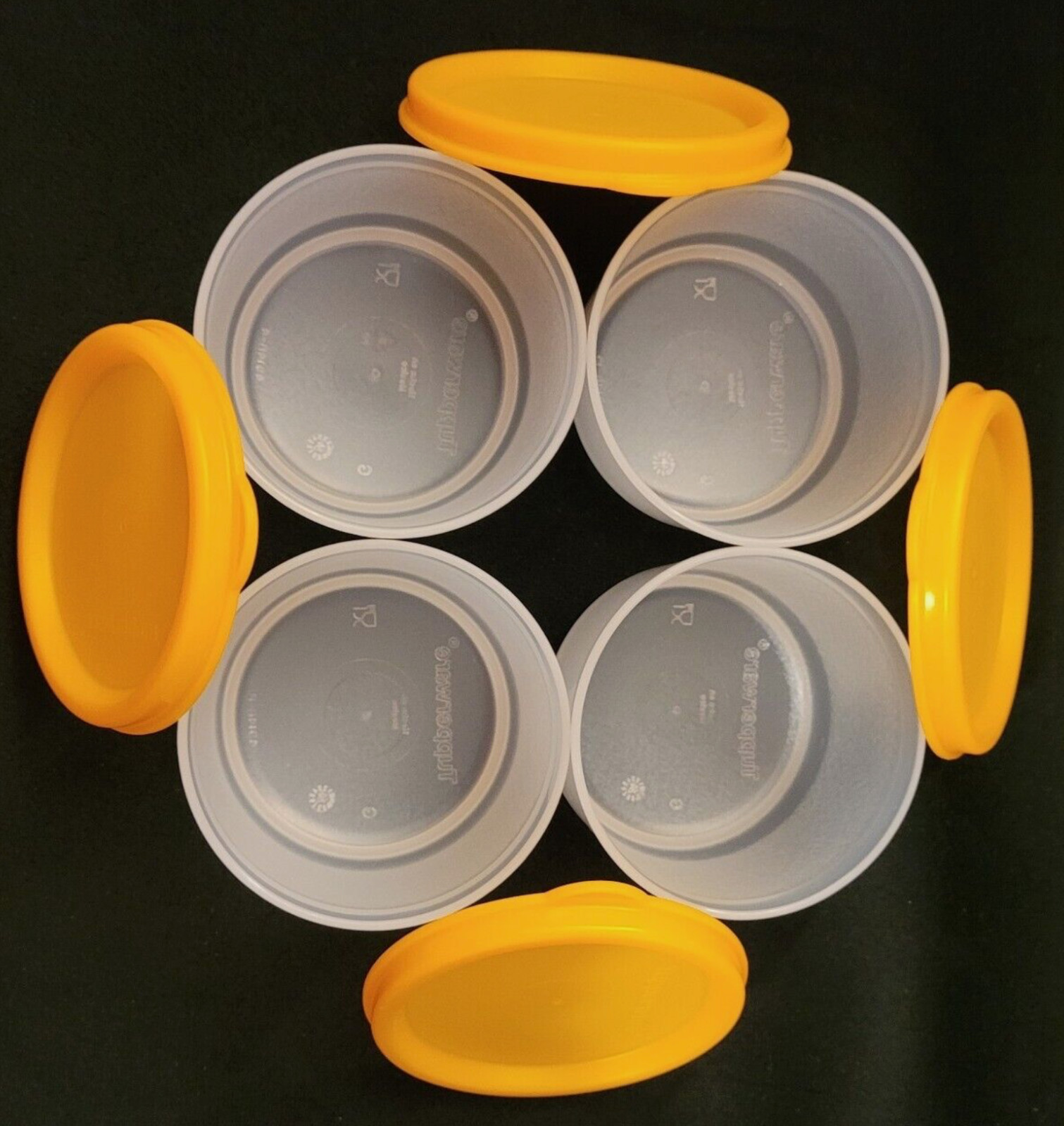 Tupperware Four Clear Snack Cups Papaya Orange Seals Set ~ Lunch on the Go! New